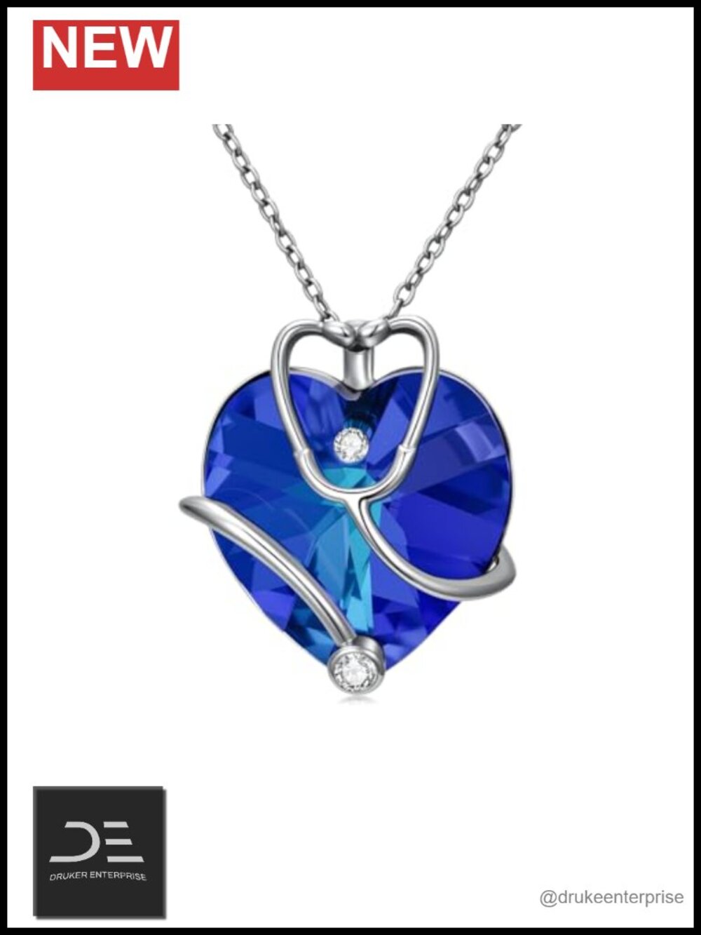 AOBOCO 925 Sterling Silver Heart Stethoscope Pendant Necklace Nurse Medical Gift